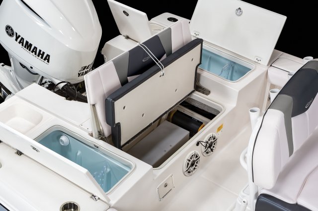 2025 R246 Cayman Sky Deck Transom Storage and Utility Access